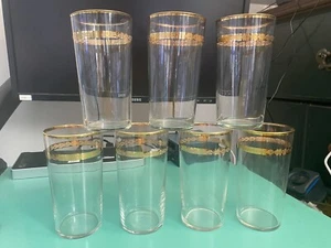 7 Vintage 5,5" Libbey Trinkgläser mit floralem Goldband & Goldrand - Bild 1 von 13