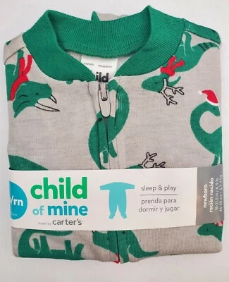 Nuevo ~ Carter's Baby Boy 0-3 recién nacido Navidad dinosaurios pijama de una pieza/jugar Foto 1 de 2