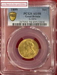 British Sovereign Gold Coin 1899 PCGS AU58 - Picture 1 of 2