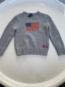 New Polo Ralph Lauren Iconic Grey Flag Logo Childrens Sweater In Size 5 - Picture 1 of 5