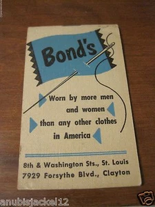 VINTAGE 1953 BOND'S CLOTHING STORE POCKET NOTE BOOK W/CALENDAR ST. LOUIS MO - Picture 1 of 5
