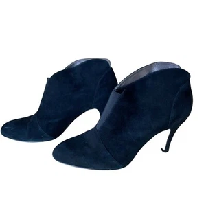 Adrienne Vittadini "Thomas" Booties Sz. 8 Black Suede Slip On Heel Shoe - Picture 1 of 12