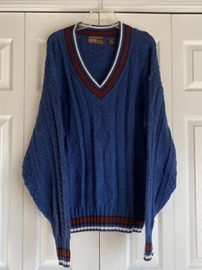 Men's Vintage Authentic Issue 90 Cable Knit V-Neck Sweater Made in USA Sz Large - Picture 1 of 6