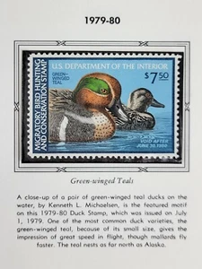 1979-80 Federal Migratory Bird Hunting Stamp RW46 Unsigned Green Winged Teals - Picture 1 of 3