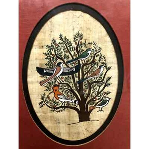 VTG Birds in Golden Tree of Life - Hand-painted Art on Egyptian Papyrus 11" x 9" - Picture 1 of 3