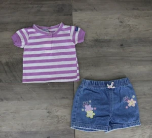 Baby Girls Summer Top & Jean Shorts Size 0-3 Months - Picture 1 of 8
