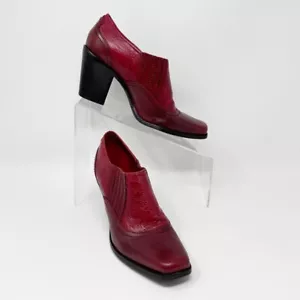 Antonio Melani Womens Red Embossed Leather Western Slip On Bootie Size 6 - Picture 1 of 9