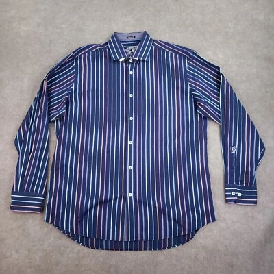 Bugatchi Shirt Mens 17.5 Blue Striped Long Sleeve Button Down Casual Classic Fit - Image 1 of 4