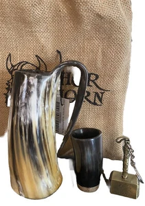 Thor Horn Viking Natural Ox Horn Stein Shotglass Bottle Opener NWT One Of A Kind - Picture 1 of 15