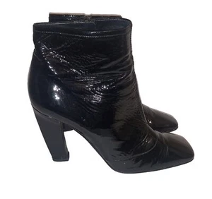 Prada Size 38 Black Patent Leather Block Heel Women Ankle Boots - Picture 1 of 10