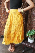 Boho Gypsy Hippy Yellow Handmade Summer Skirt Crinkle Beach Long Skirts S/M