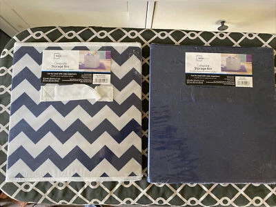 Mainstays Collapsible Cube Storage Bin 10.5" x 10.5" 2 Pack, Blue / Zig Zag New - Image 1 of 4