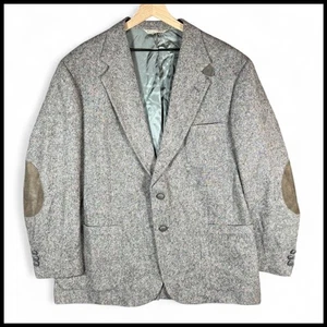 Stafford 100% Schurwolle Grau Tweed Blazer Ellenbogen Patch 80er Academia Herren 46R USA - Bild 1 von 9