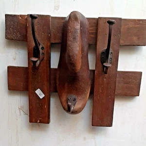 Antiguo perchero de madera gancho de pared marrón rústico ganchos para zapatos decoración del hogar - Imagen 1 de 12