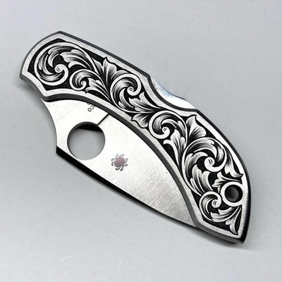 Navaja de bolsillo de acero inoxidable Spyderco Dragonfly grabada a mano NO grabado láser EDC Foto 1 de 4