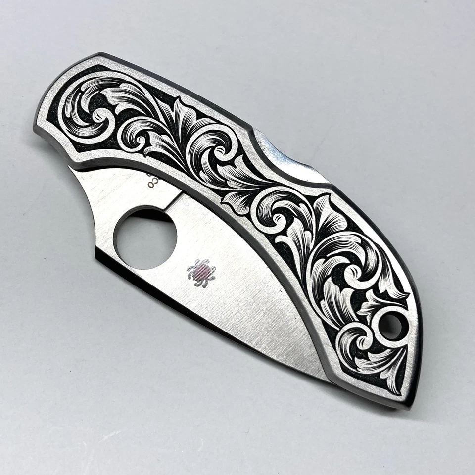 Navaja de bolsillo de acero inoxidable Spyderco Dragonfly grabada a mano NO grabado láser EDC Foto 1 de 4