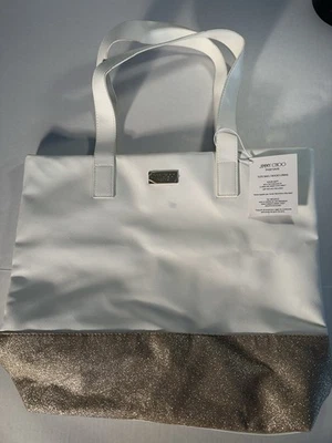 Jimmy Choo Parfums Large Tote Bag White Gold Glitter Shoulder Market NWT New - Image 1 of 4
