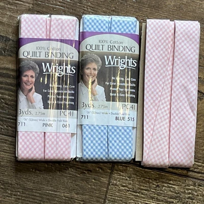 Encuadernación de Edredón Wrights 3 Doble-7/8"x3y- Cuadros Guinga 2 Rosa, 1 Azul NUEVO Foto 1 de 3