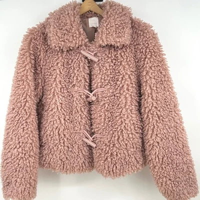 Chaqueta corta Lauren Conrad LC rosa peluda de piel sintética con palanca Wms M Cottagecore Foto 1 de 4