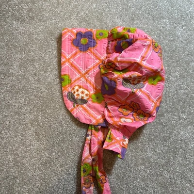 Gorro Floral Vintage Bebé Adulto Corbata En Gorro Rosa Verde Flores Fresa Foto 1 de 4