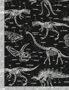 Dinosaur Fabric BTY, Glow in the Dark Dinosaur Skeletons, CG5797, Cotton - Picture 1 of 1
