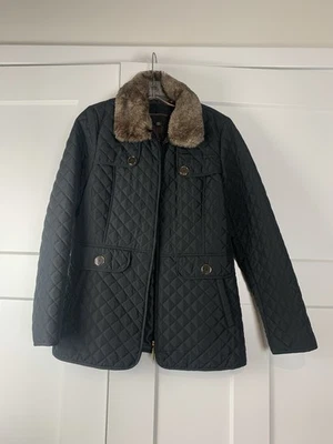 Abrigo chaqueta acolchada marrón resistente a la intemperie para mujer cuello de piel sintética talla mediana Foto 1 de 4