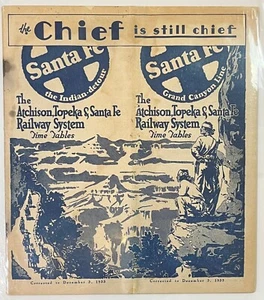 0305 Dec 3rd, 1933 The Chief: Atchison, Topeka and Santa Fe Railroad Time Tables - Picture 1 of 2