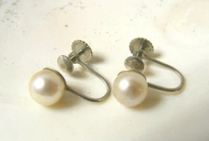 PENDIENTES 50S 10K PERLAS CULTIVADAS TORNILLO TRASERO 3MM ORO BLANCO JOYERÍA VINTAGE PERLAS - Imagen 1 de 7