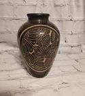 Art Pottery Earthen ware Vase Etched Humming Bird Fish Turtle 7"
