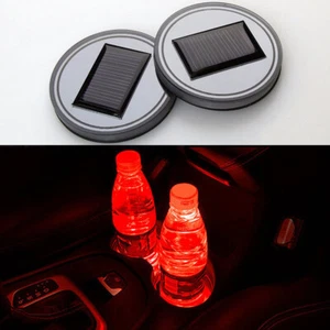 2Pcs Red Solar Energy Cup Holder Bottom Pad LED Light Cover Trim Car Accessories - Foto 1 di 10