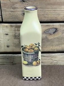 Painted Ceramic Country Milk Bottle 11 1/2” tall yellow fruit basket - Picture 1 of 8