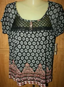 BOBBIE BROOKS DAMAS NEGRO ESTAMPADO SS TOP ENCAJE ESPALDA TALLA S NUEVO CON ETIQUETAS DAMAS JUNIORS - Imagen 1 de 5