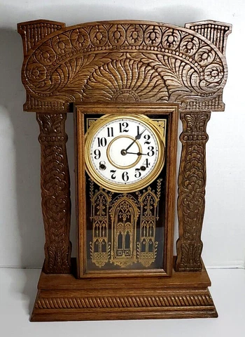 Antique Ingraham Gingerbread Mantel Clock Atlantic Ocean Line Art Nouveau Cover