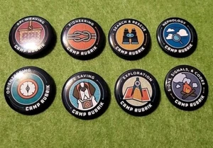 Set Of 8 Camp Rubrik Collectible Souvenir Buttons Pins NEW. A 10 - Picture 1 of 4