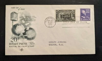 1951 20 Cents Rotary Press Special Delivery Stamp FDC Washington DC Wilton NH - Image 1 of 2