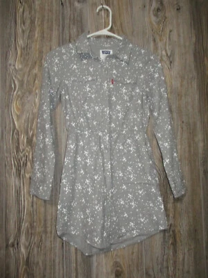 Levi's Size 10 Gray White Star Shirt Dress Long Slv Lightweight Cute - Image 1 of 4