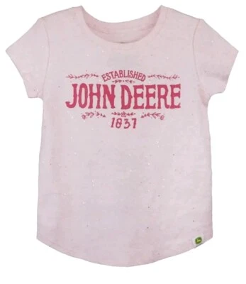 NEW John Deere Pink Glitter Sparkle Long Sleeve Logo 1837 T-Shirt Sizes 4 - Image 1 of 4