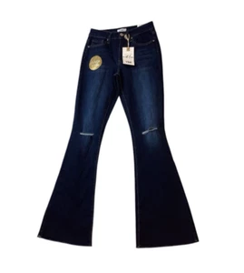 Neu mit Etikett YMI Jeans hoher Bund ausgestellt ausgefranster Saum blau Denim Damengröße 5/27 - Bild 1 von 12