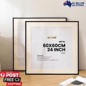 2pc Black Square 60x60cm Frame & Hanger Picture Frames 24 inch with Mat-board - Picture 1 of 10