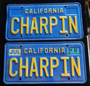 Vintage Orig. Matching California License Plate Vanity Pair "CHARPIN" 1987 - Picture 1 of 2
