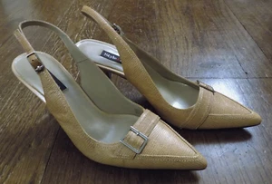 Style & Co Tan Snake Leather Slingback Heels Pointed Toe Buckle Accents EUC sz 8 - Picture 1 of 10