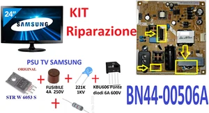 KIT RIPARAZIONE PSU TV SAMSUNG STRW 6053S + FUSE 4 A + C. 221K 1 KV + PONTE - Foto 1 di 1