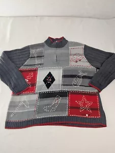 Liz Claiborne Golf Sweater Red Gray Mock Neck 1/4 Zip Pullover Women XL. - Picture 1 of 17