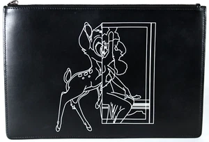 GIVENCHY Bolso Bolso Bolso Bolso con Cremallera Cuero Piel de Cordero Negro Estampado BAMBI - Imagen 1 de 15