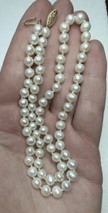 DESIGNER SIGNED JCM JACMEL 14K GOLD FRESHWATER WHITE PEARL NECKLACE 18” 18.9g - Picture 1 of 10