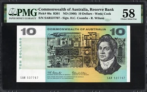 Australia 10 Dollars P40a R301 1966 Coombs Wilson PMG58 Choice aUNC Banknote - Picture 1 of 2