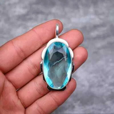 Schöne Aquamarin Apatit Edelstein 925 Sterling Silber Handgemacht Anhänger AS-3 - Bild 1 von 4