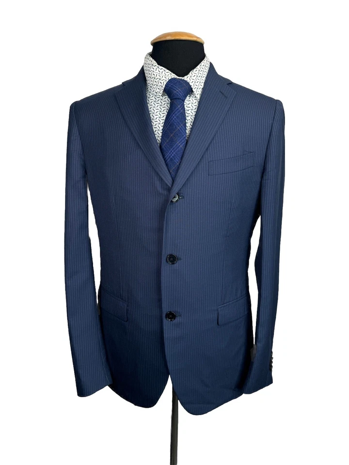 Blazer masculino CARUSO OLÍMPICO listra azul lã feito na Itália jaqueta 40R slim - Imagem 1 de 4