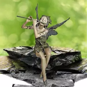 Statua Flauto Fata Seduta Giardino Esterno Resina Ornamento Scultura Arredamento Casa - Foto 1 di 24