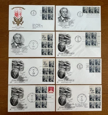 8)#1280/1280a/c  FRANK LLYOD WRIGHT  FDC  3-ZIP PANES/3 BLOCKS  1966/68/71 - Image 1 of 4